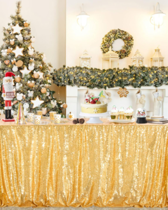 120" Gold Sequin Round Tablecloth