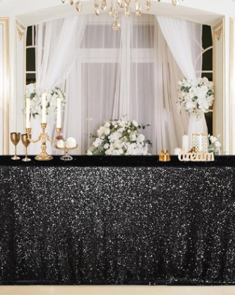 90"x132" Black Sequin Tablecloth
