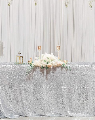 90"x132" Silver Sequin Sequin Tablecloth