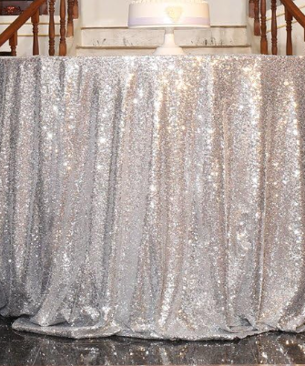 120" Silver Sequin Round Tablecloth