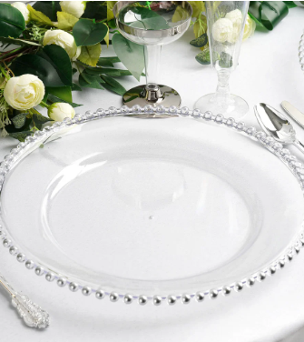 Silver Beaded Acrylic Charger Plate