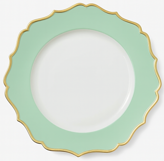 Charger Plate - Sage Scalloped Trim Gold 13"