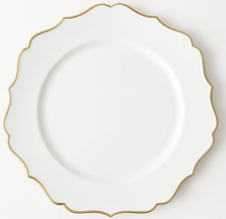 Charger Plate - White Scalloped Trim Gold 13"