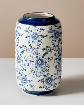 Ceramic Urn - Floral Navy Blue-White