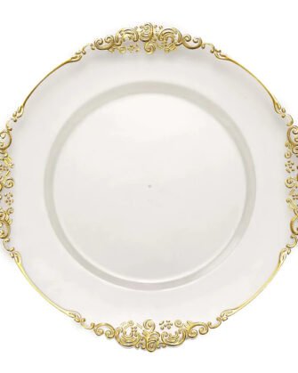 Clear-Gold Embossed Baroque Charger with Antique Design Rim