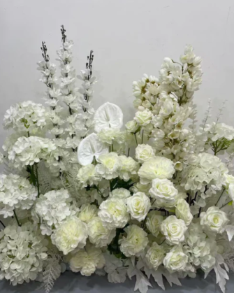 White Silk Flower Arrangement: Wedding Aisle Decor