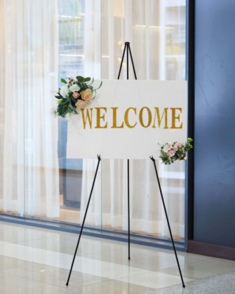 Black Metal Sign Holder Easel Stand, Collapsible Tripod Stand 65"