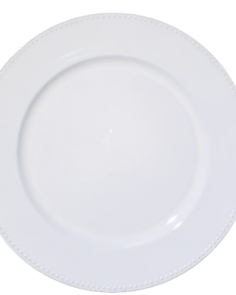 White Charger Plate Beaded