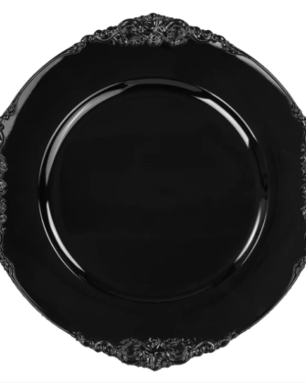 Black Embossed Baroque Charger with Antique Design Rim