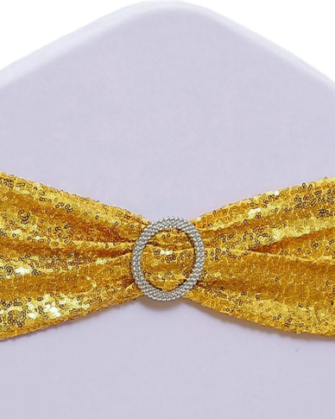 Stretch Chair Sash w Buckle - Sequin Gold