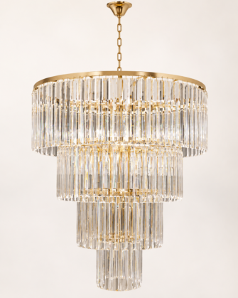 Gold Hanging Chandelier 29”H, 4 Tier