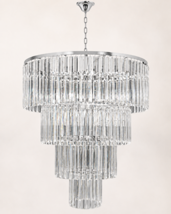 Silver Hanging Chandelier 29”H, 4 Tier